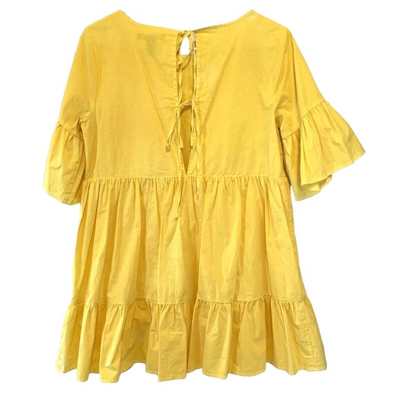 Forever 21 Mini Dress S Open Tie-Back 3/4 Bell Sleeves Babydoll Tiered Boho - Picture 2 of 8